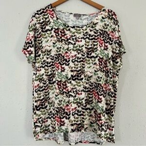 🦋 J. Jill Cream Pink Brown Short Sleeve T-Shirt Blouse Large
